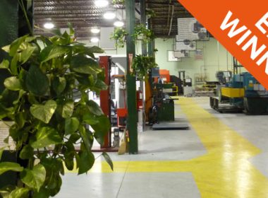 Green support beams at Ontario-based furniture manufacturer Calstone