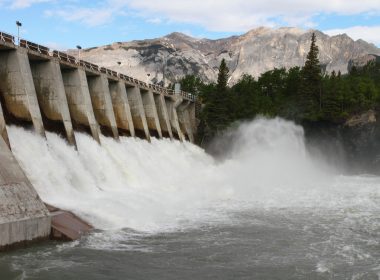 water rushing through a hydro-electric dam