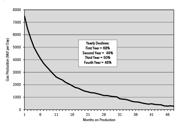 Figure 5. Typical decline rate for Haynesville shale gas wells.